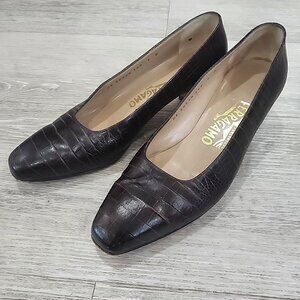 Salvatore Ferragamo Moc Croc Leather Pumps Heels Italy Women's Size 7B